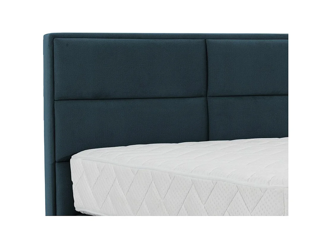Lit continental tissu bleu Tiempo avec matelas 30cm en latex et pied métal noir-140x200