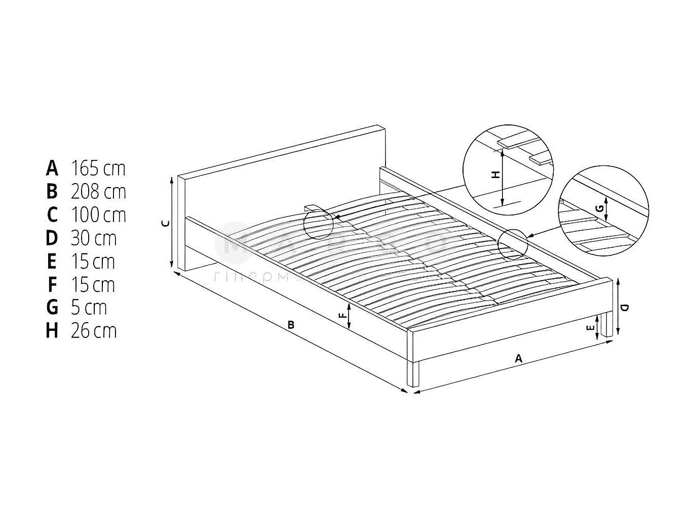 Lit Margarita/160x200/Bois & Tissu/Marron&Gris