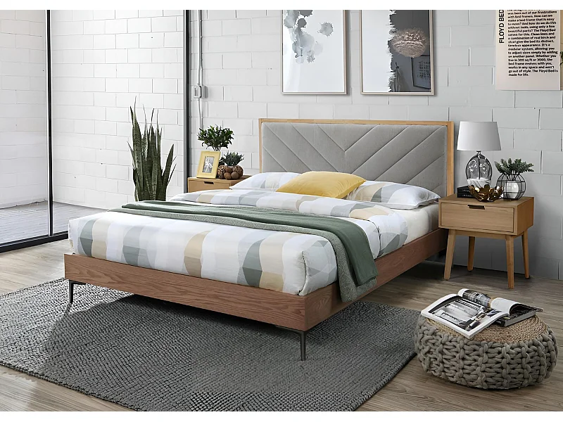 Bett Margarita/160x200/Holz&Stoff/Braun&Grau
