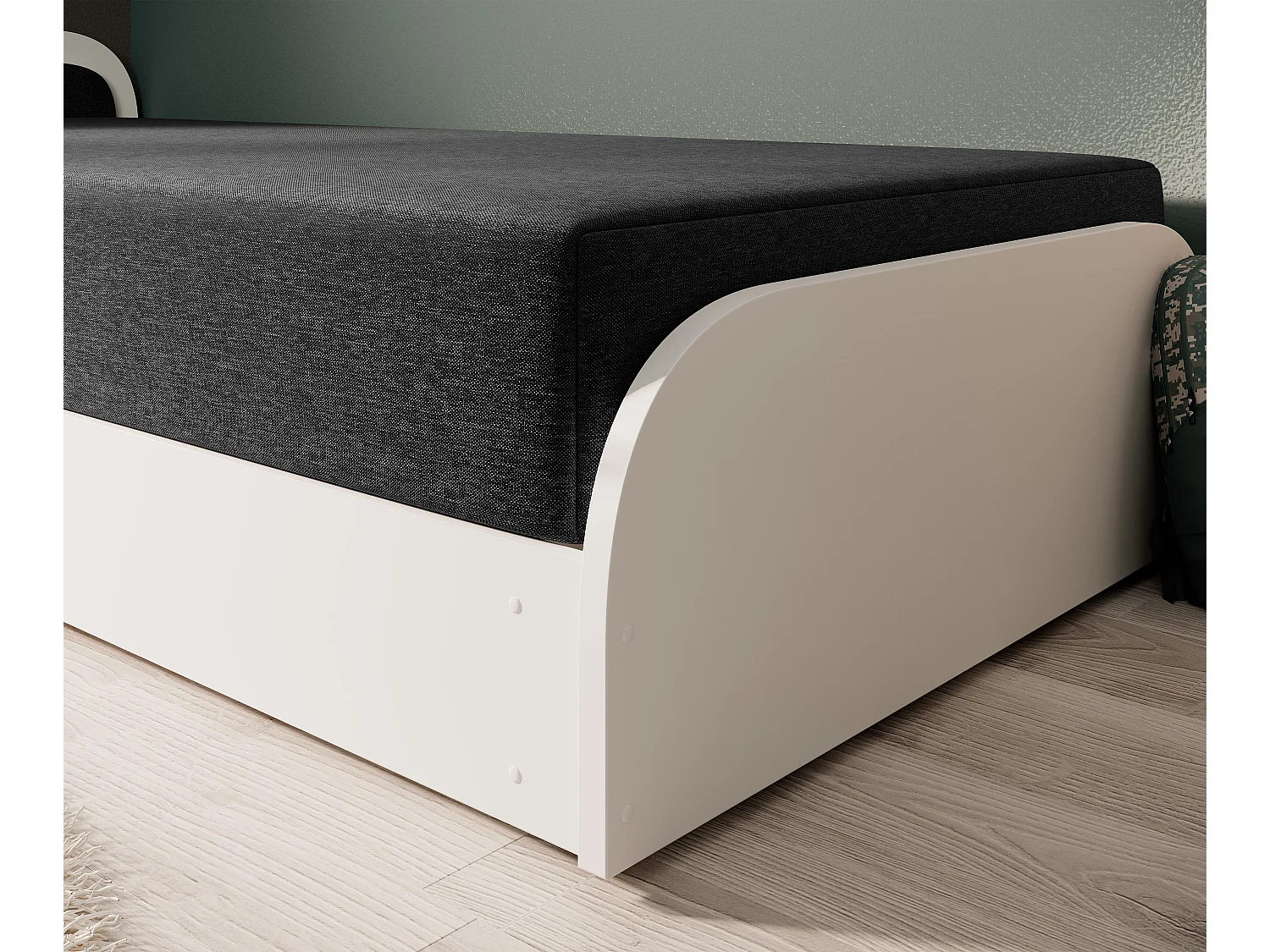 Lit 1 place avec coffre de rangement Parko – Confort et Praticité-Couleur Blanc/Noir-Modéle Coté droit