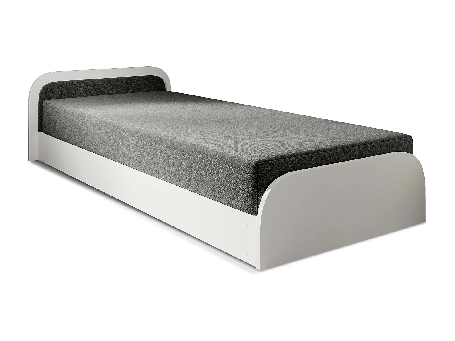 Lit 1 place avec coffre de rangement Parko – Confort et Praticité-Couleur Blanc/Noir-Modéle Coté droit