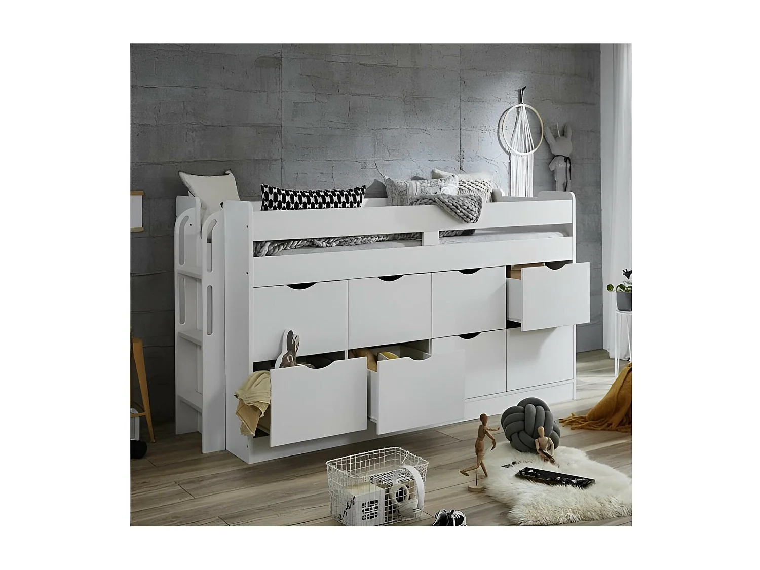 Bett Flory/90x200/Schubladen/Weiss