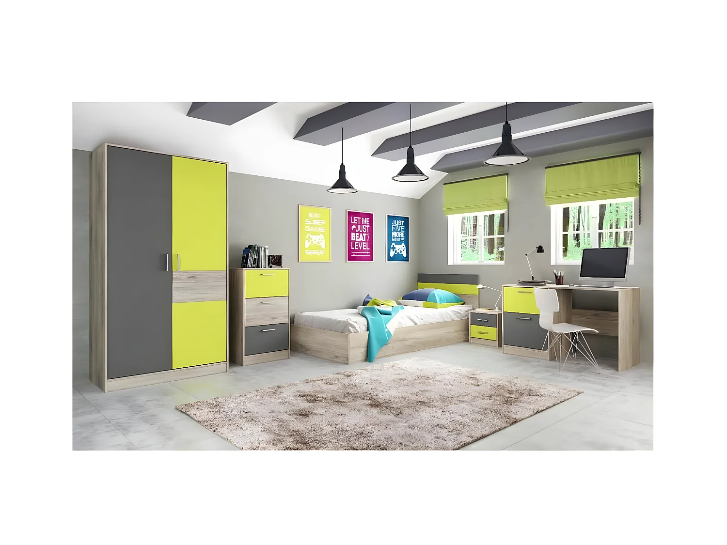Chambre d'enfants Marco/jaune/anthracite