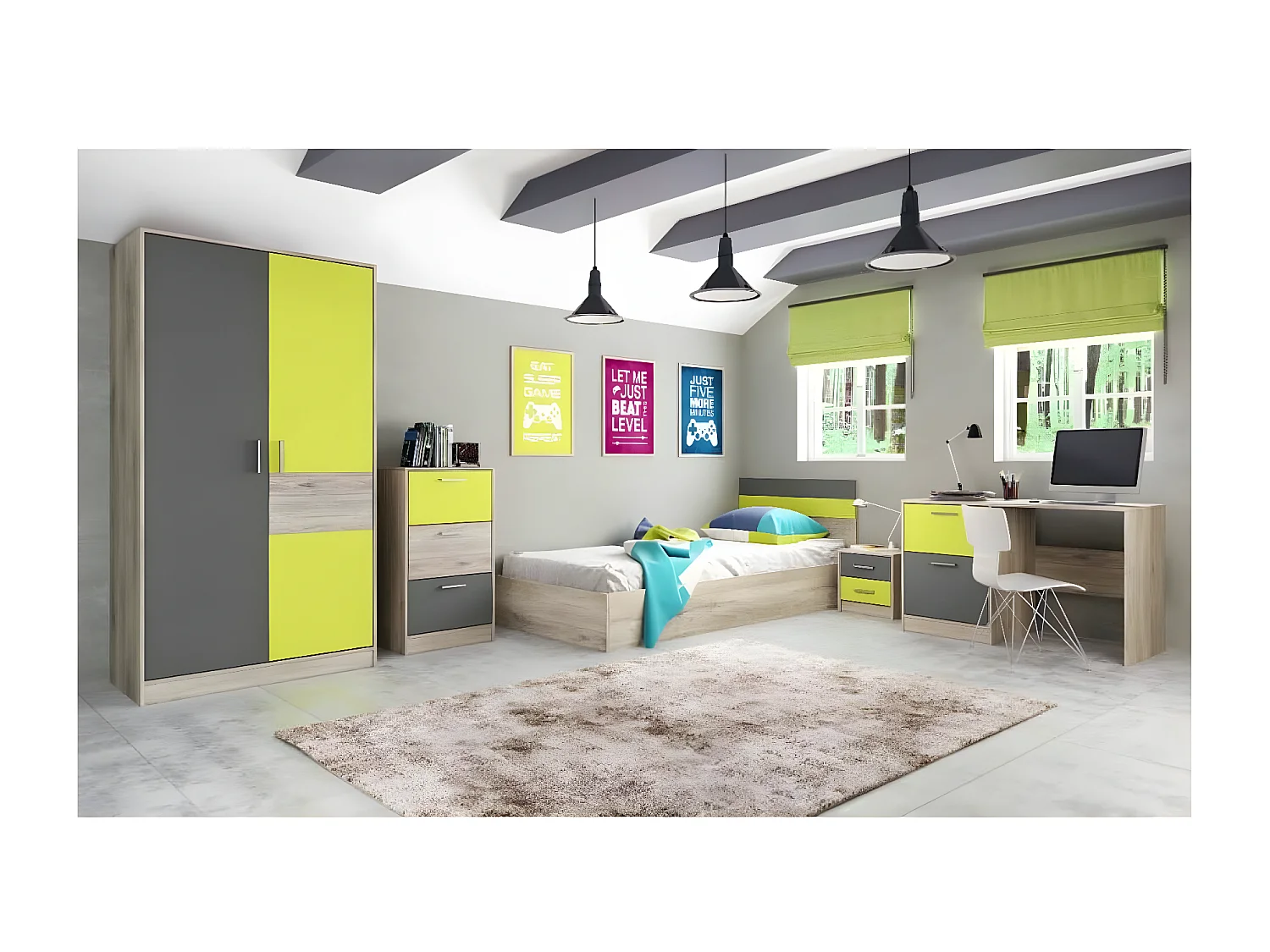 Chambre d'enfants Marco/jaune/anthracite