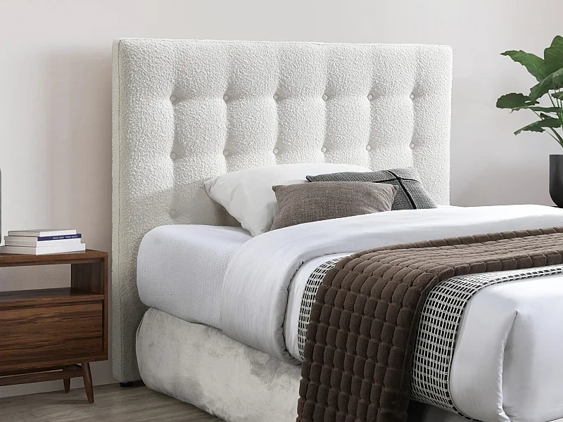 Cabeceira de cama acolchoada 140 cm tecido bouclé branco - FRANCESCO