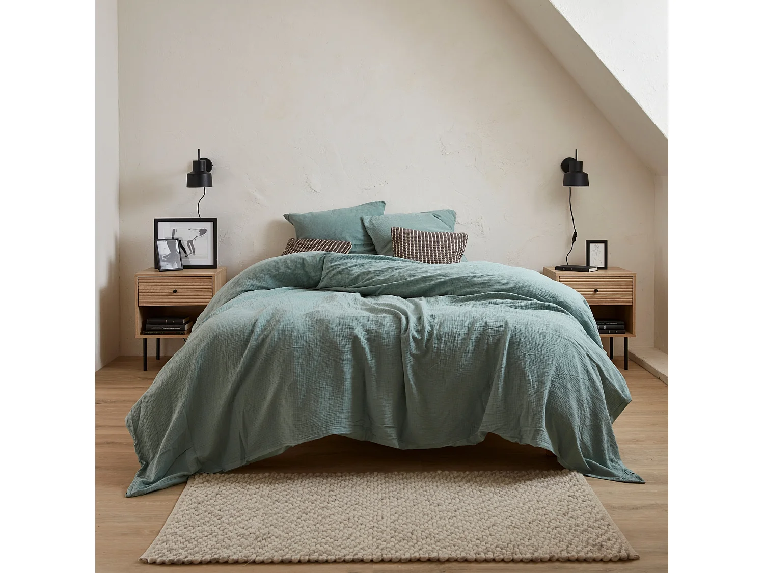 Mesita de noche con efecto madera estriada, set de 2 natural