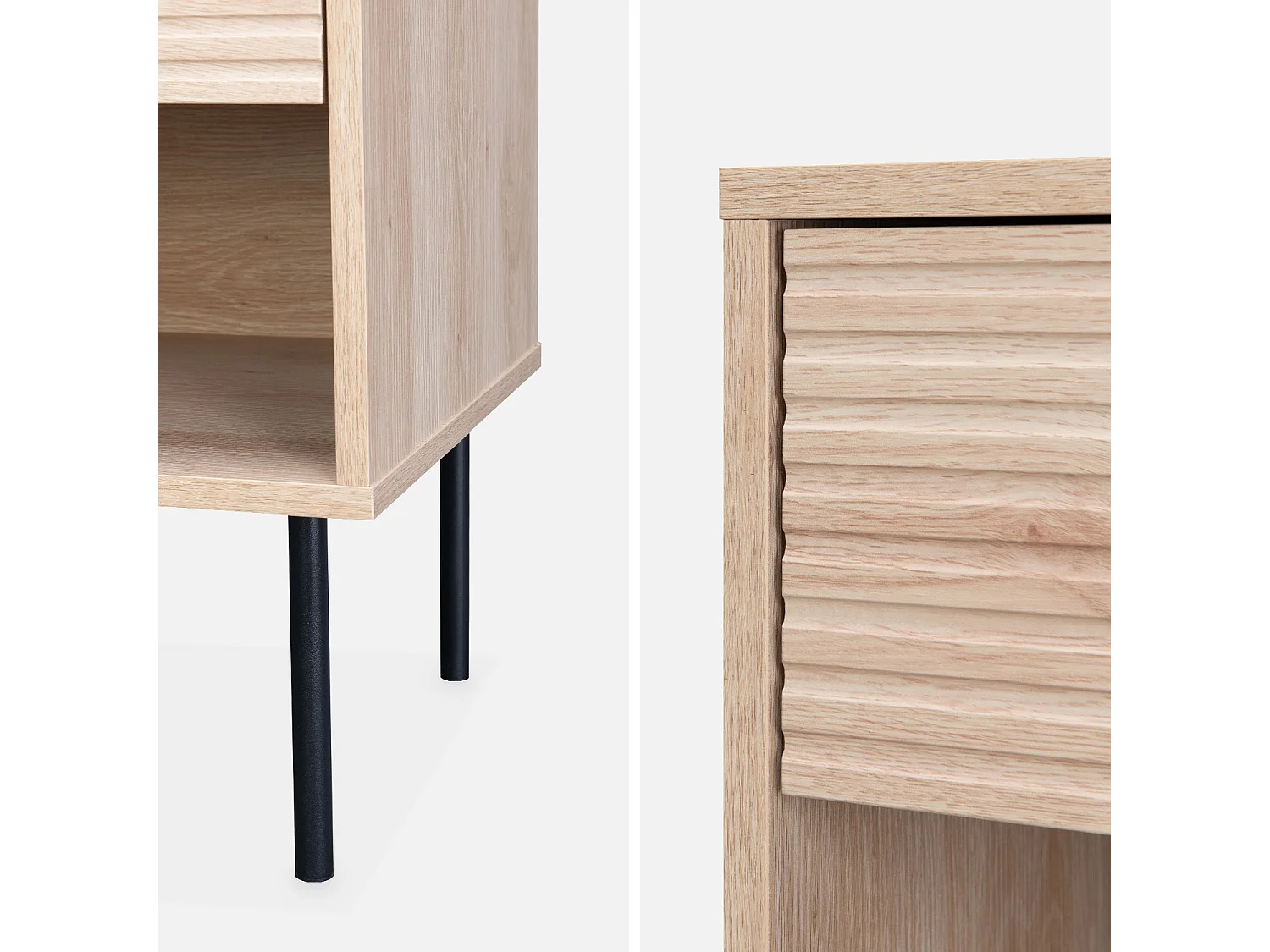 Mesita de noche con efecto madera estriada, set de 2 natural