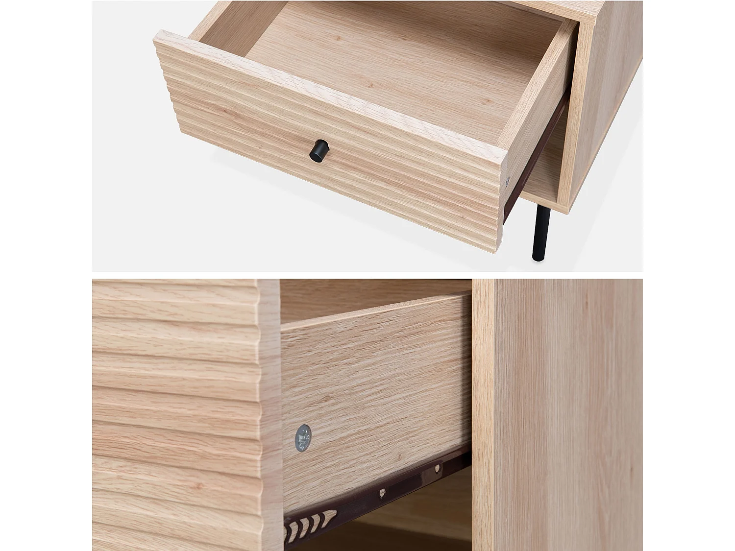 Mesita de noche con efecto madera estriada, set de 2 natural