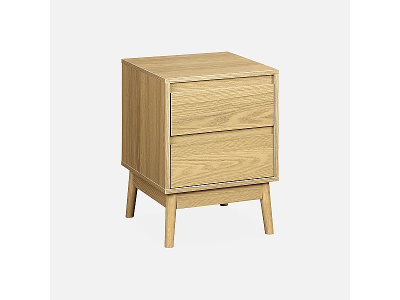 Comodino effetto legno con due cassetti, marrone naturale