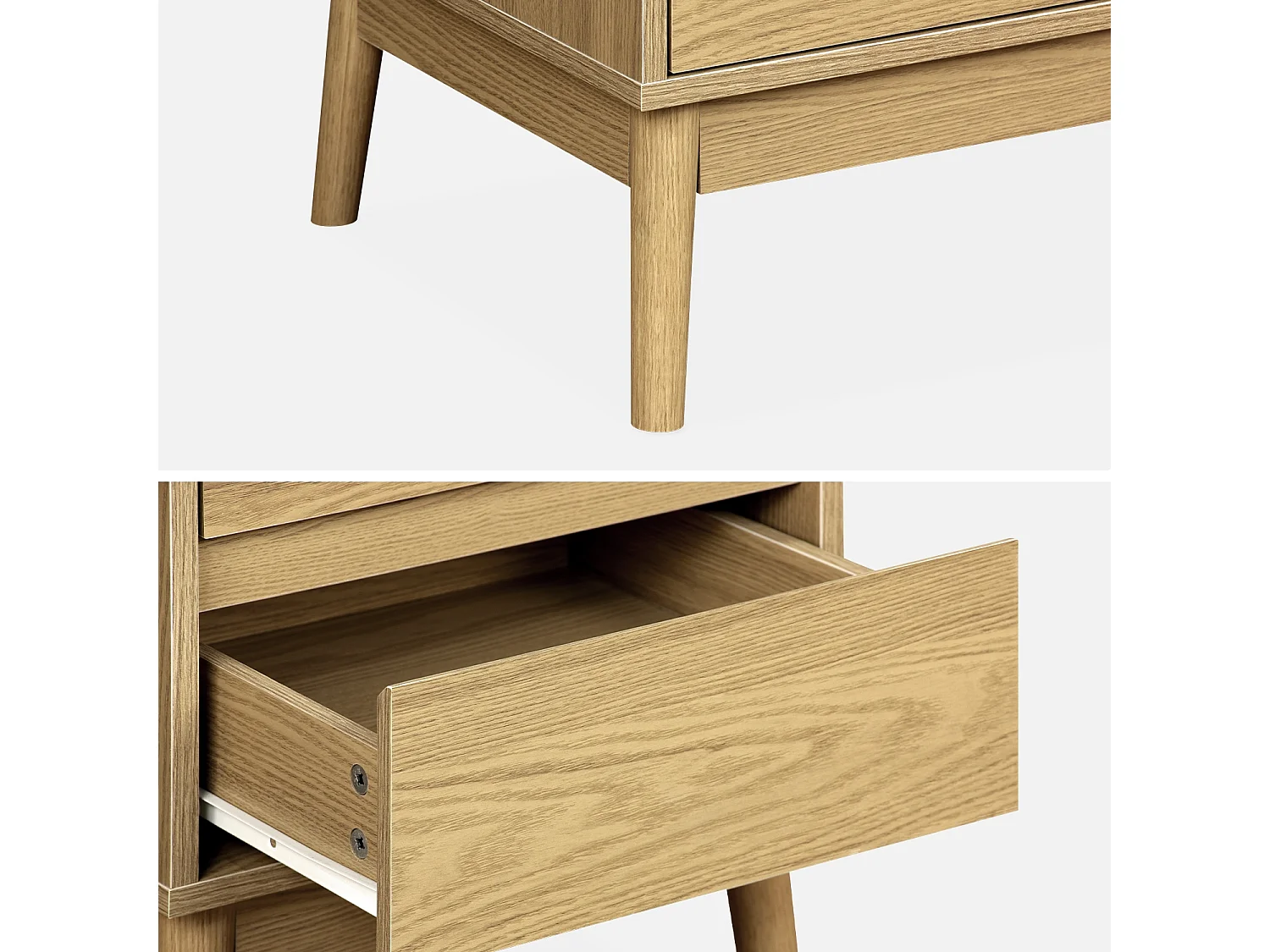 Comodino effetto legno con due cassetti, marrone naturale