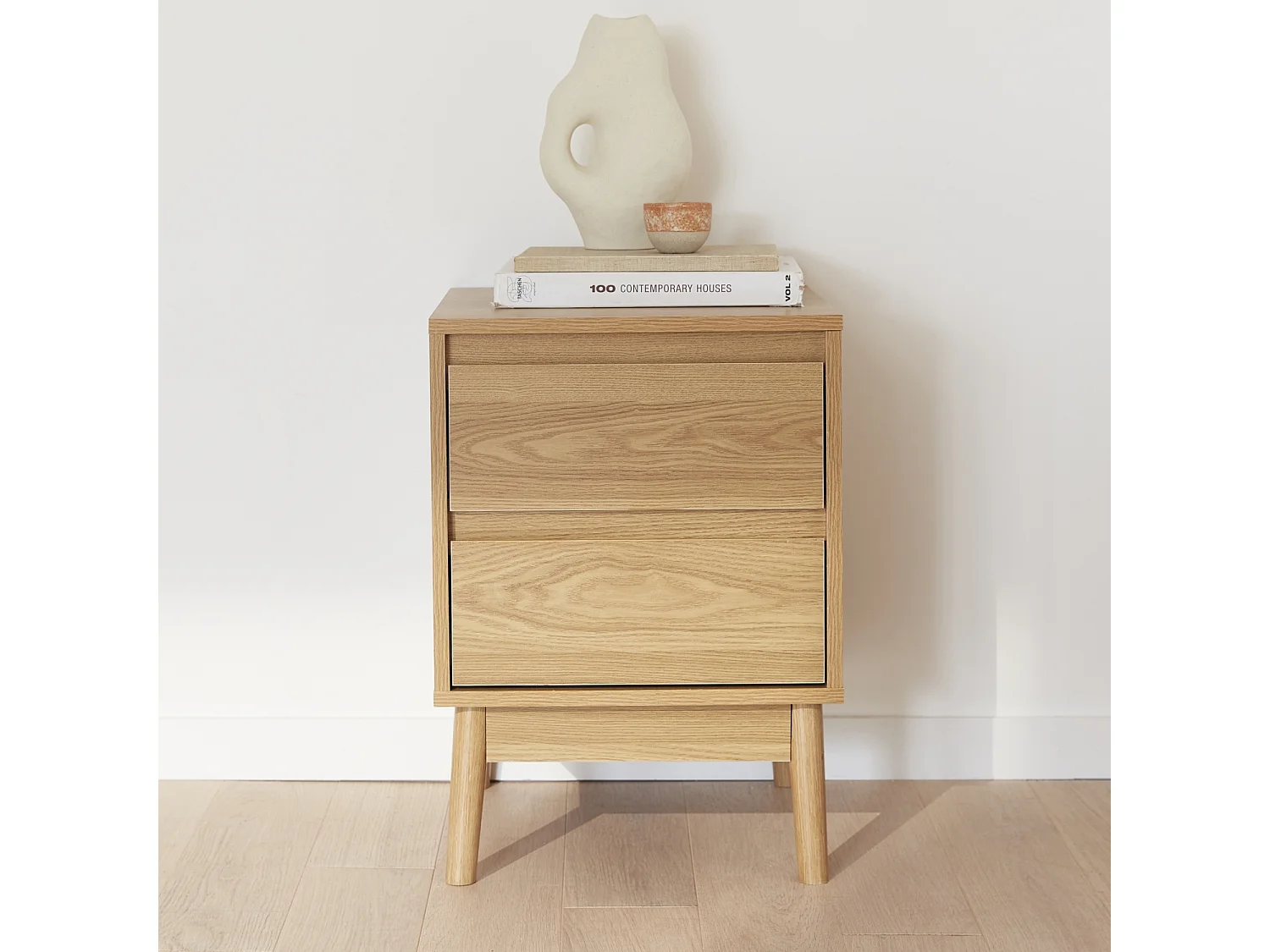 Table de chevet décor bois. deux tiroirs - Dune