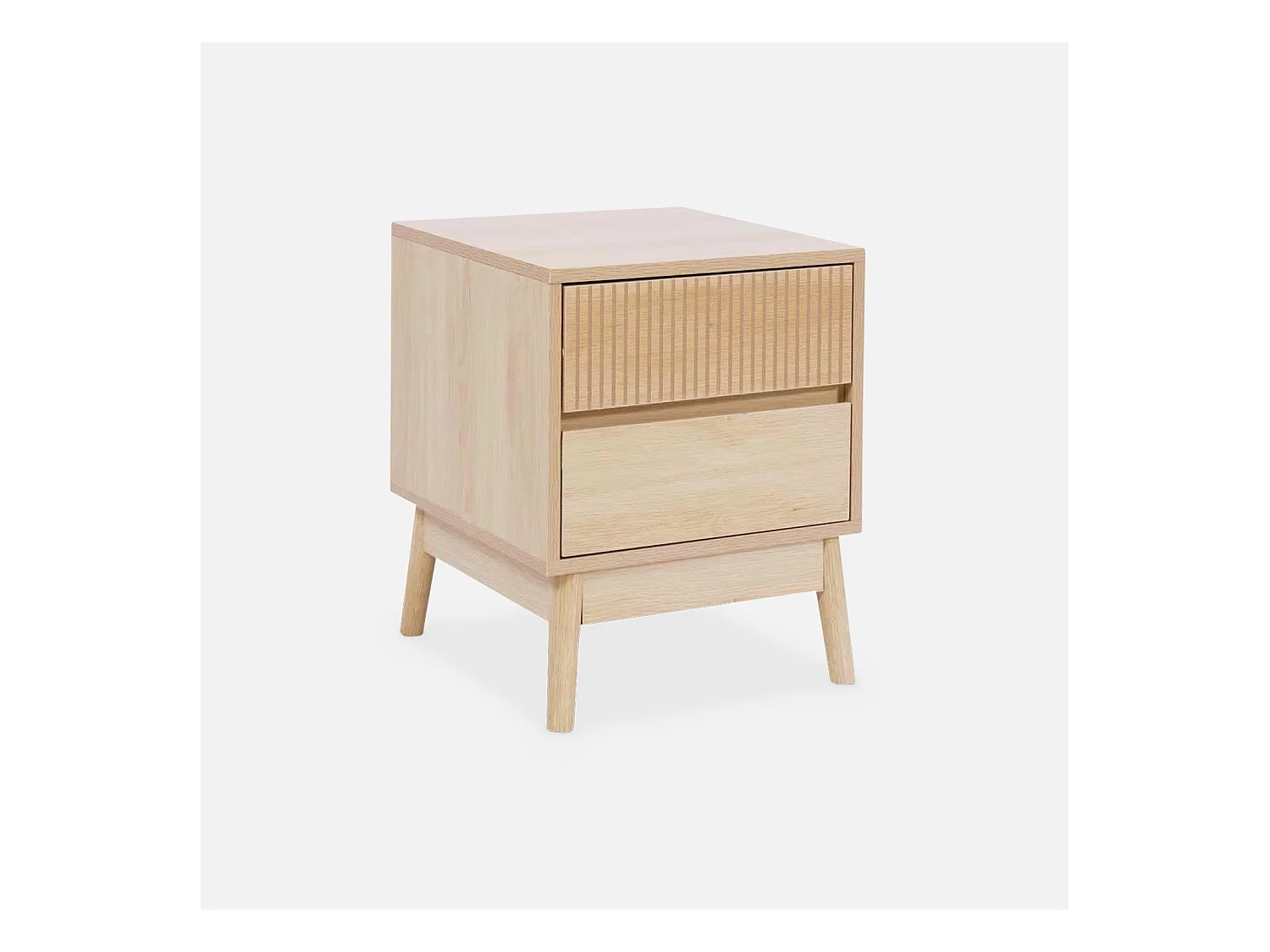 Table de chevet deux tiroirs. décor bois clair et piétement en pin - Linear