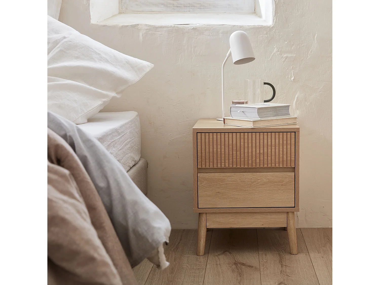 Comodino con 2 cassetti, marrone chiaro