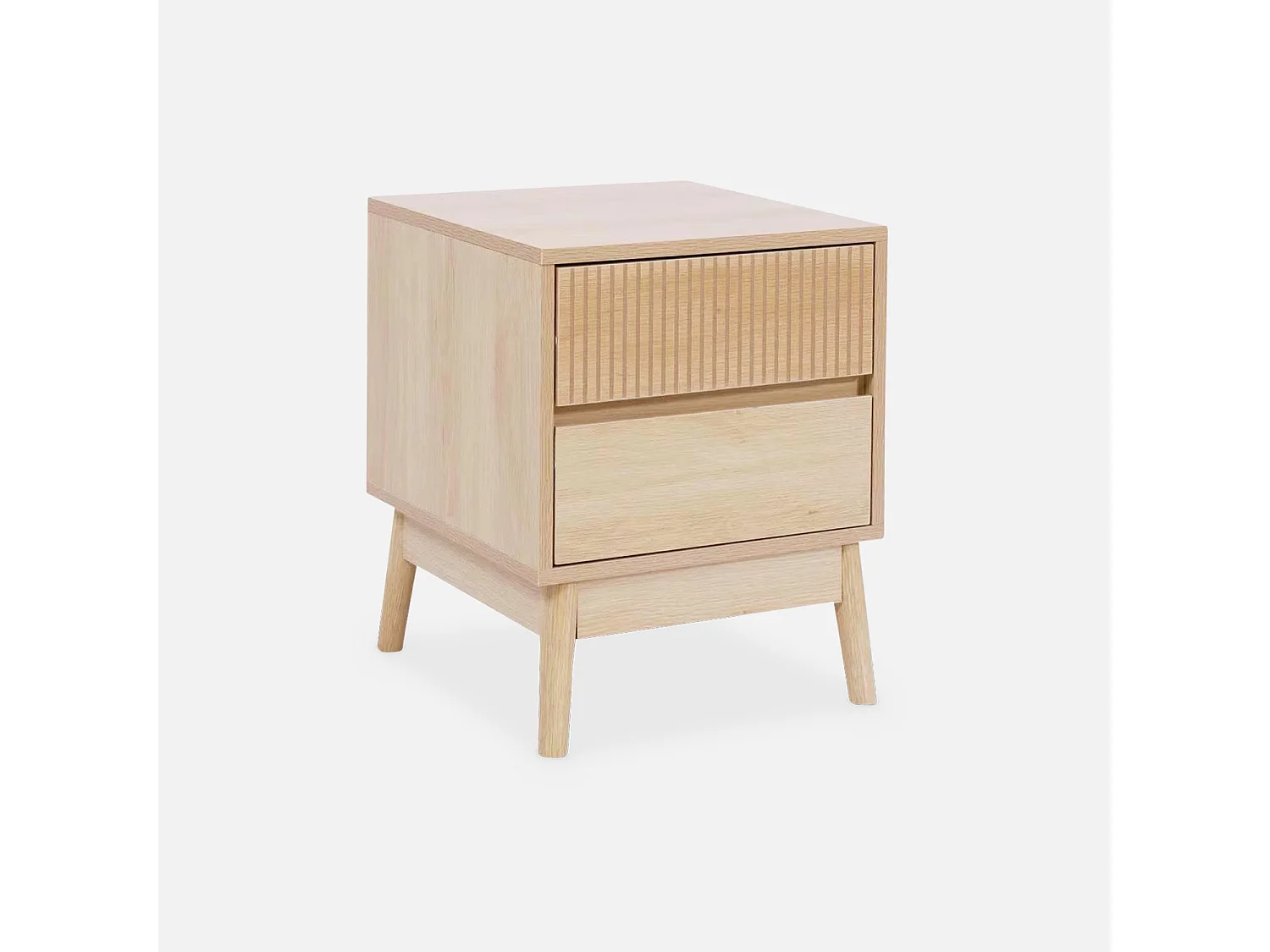 Table de chevet deux tiroirs. décor bois clair et piétement en pin - Linear