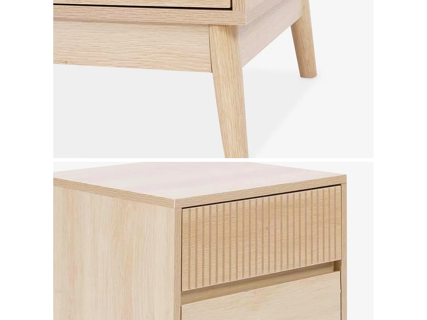 Table de chevet deux tiroirs. décor bois clair et piétement en pin - Linear