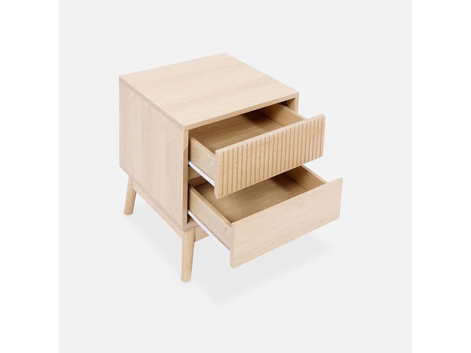 Table de chevet deux tiroirs. décor bois clair et piétement en pin - Linear