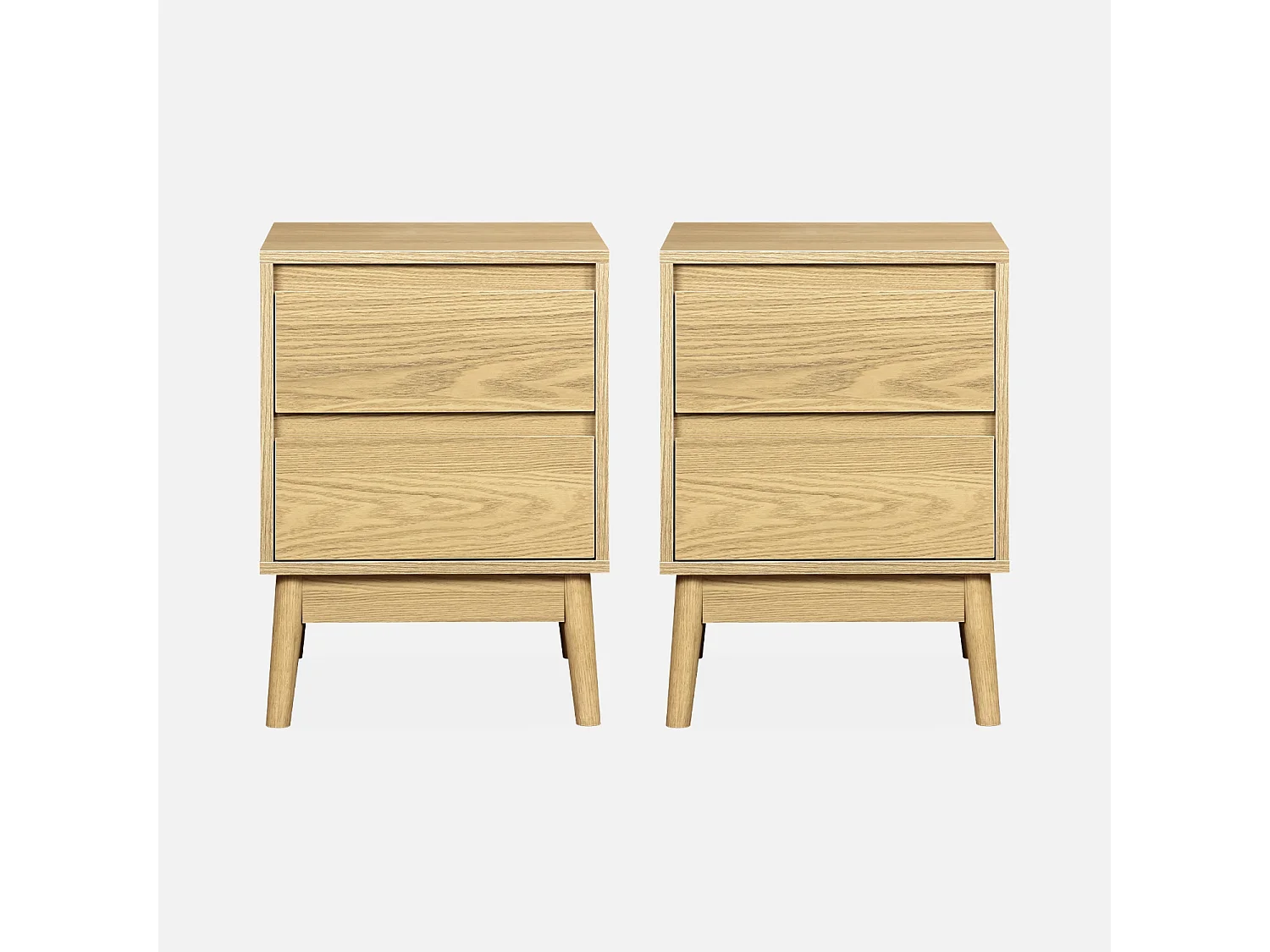 Set 2 comodini effetto legno con due cassetti, marrone naturale