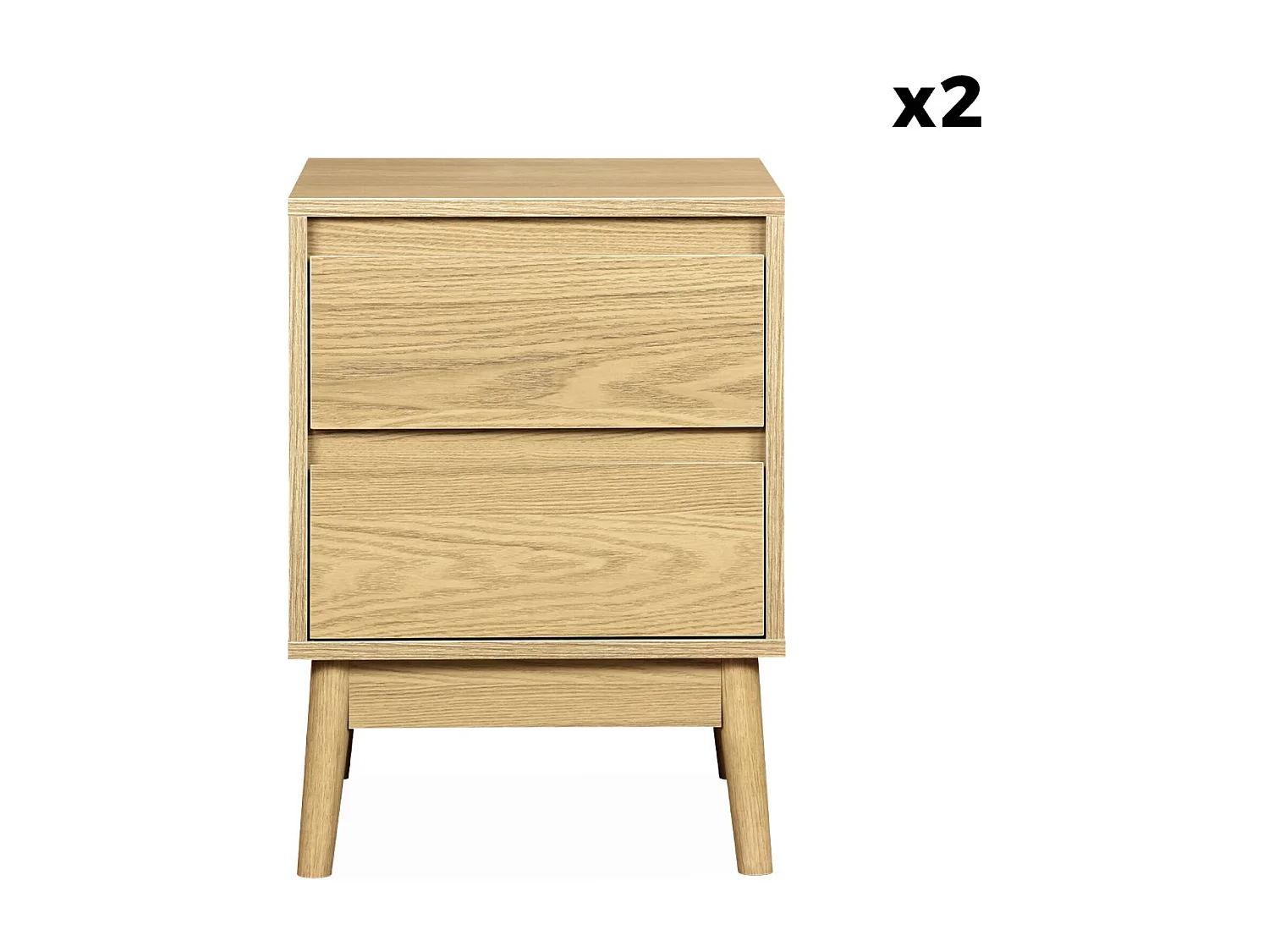 Set 2 comodini effetto legno con due cassetti, marrone naturale