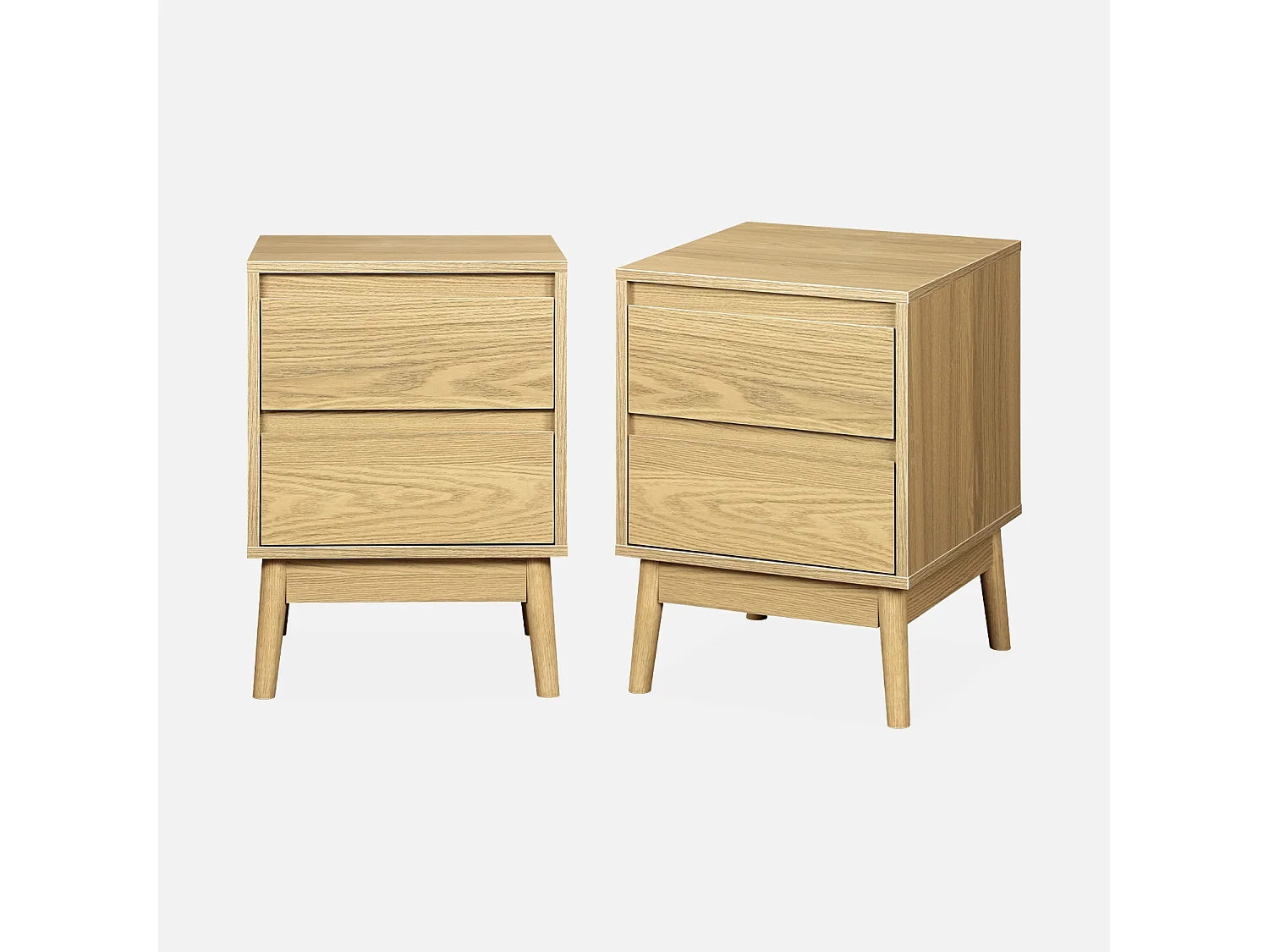 Lot de 2 tables de chevet décor bois. deux tiroirs