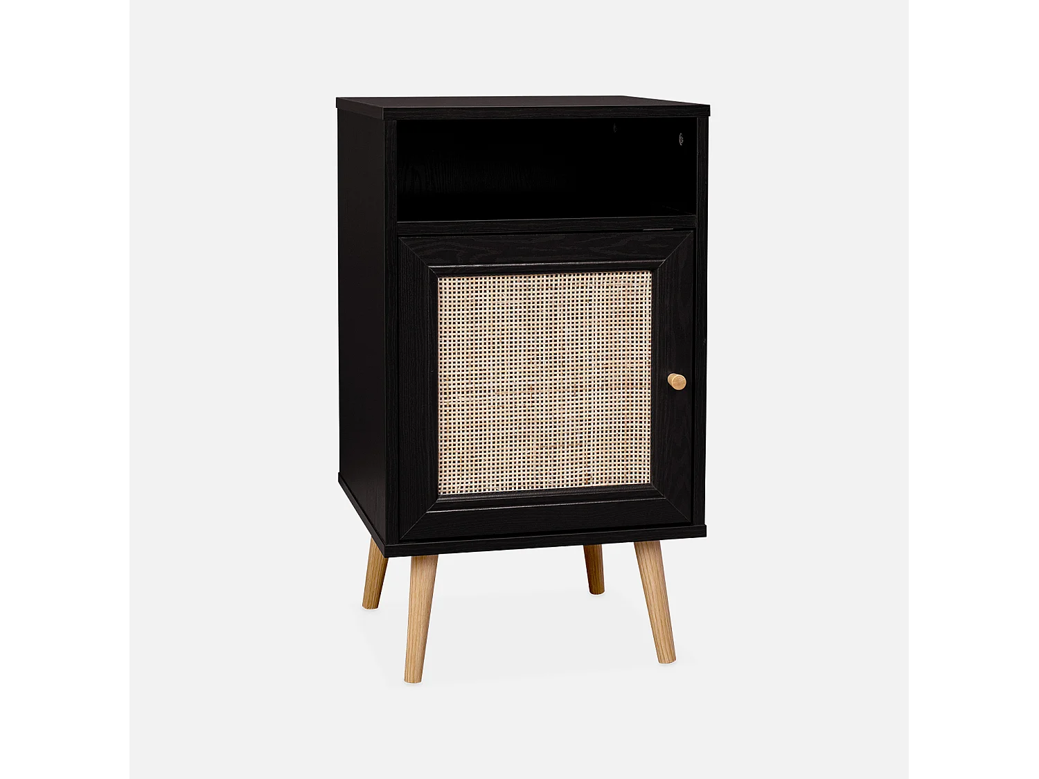 Comodino scandinavo in vimini, nero