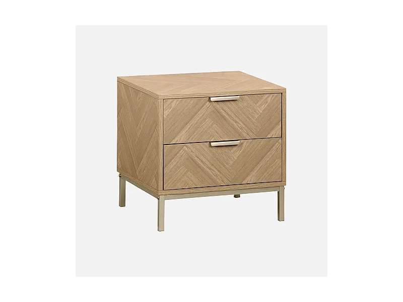 Mesita de noche de efecto madera con dibujo de espiga natural