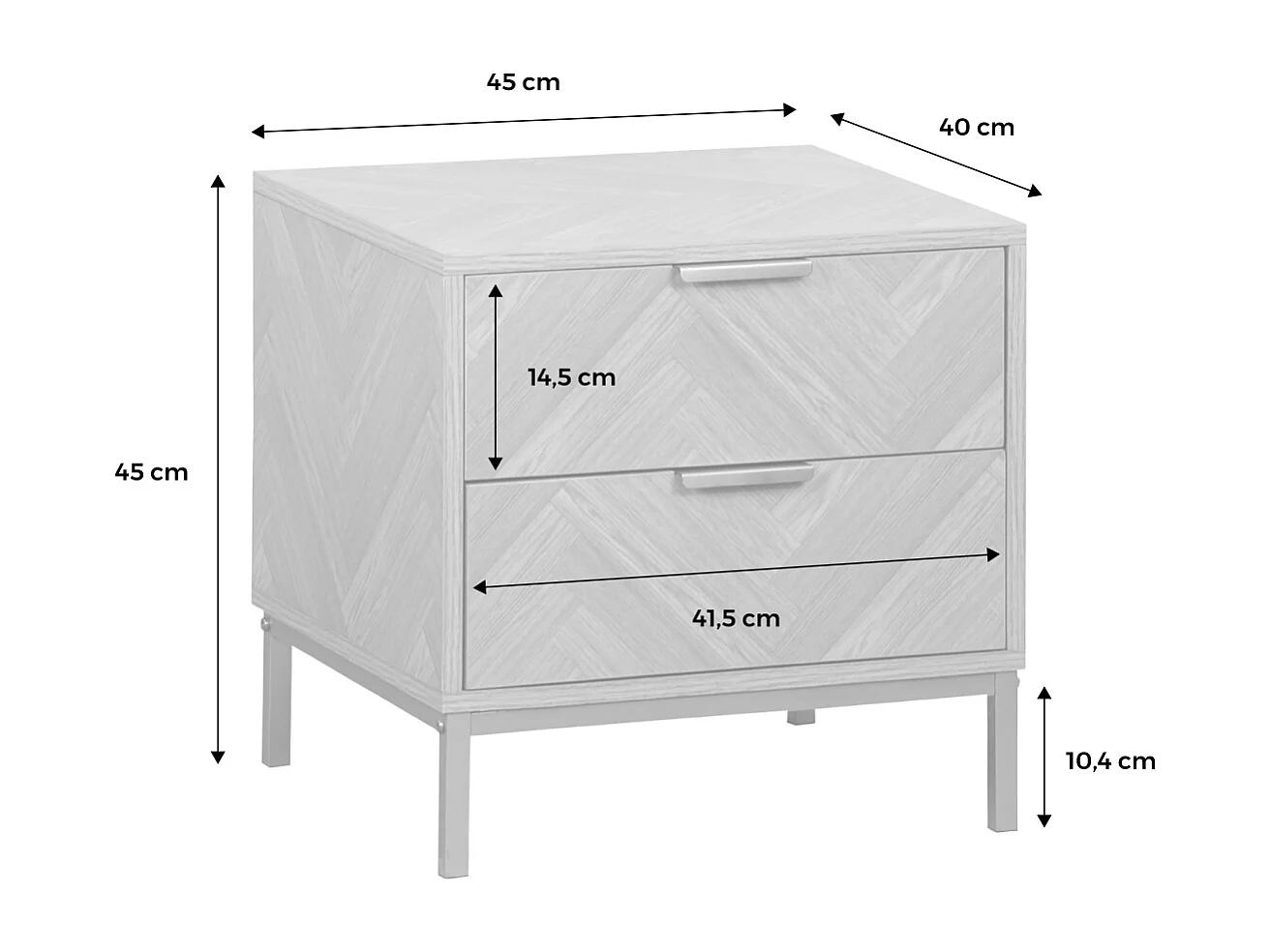 Table de chevet. Budapest. deux tiroirs. L 45 x l 40 x H 45cm