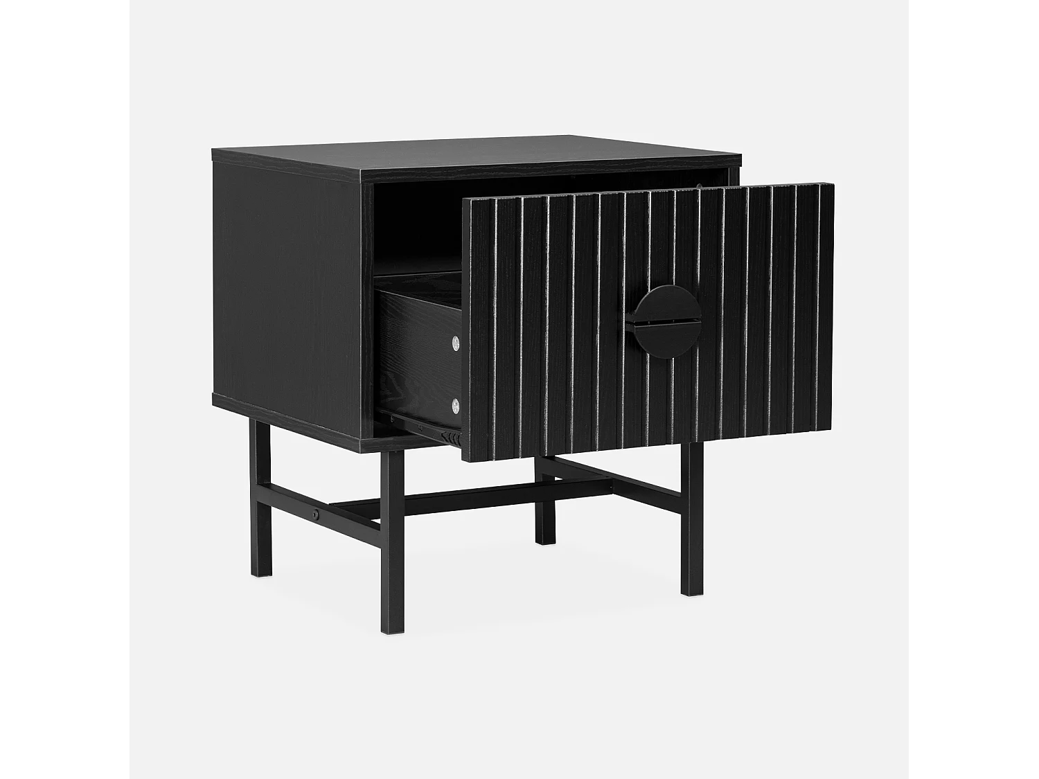 Comodino con effetto legno scanalato, nero