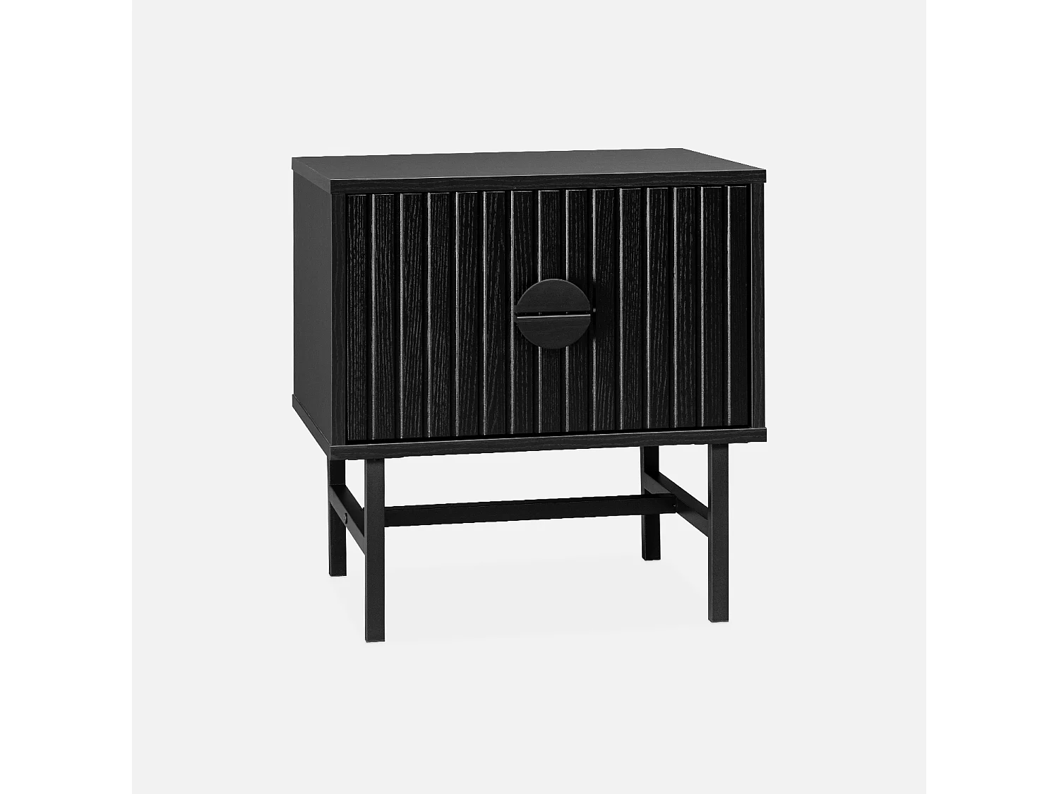 Mesita de noche con efecto madera acanalada negra negro