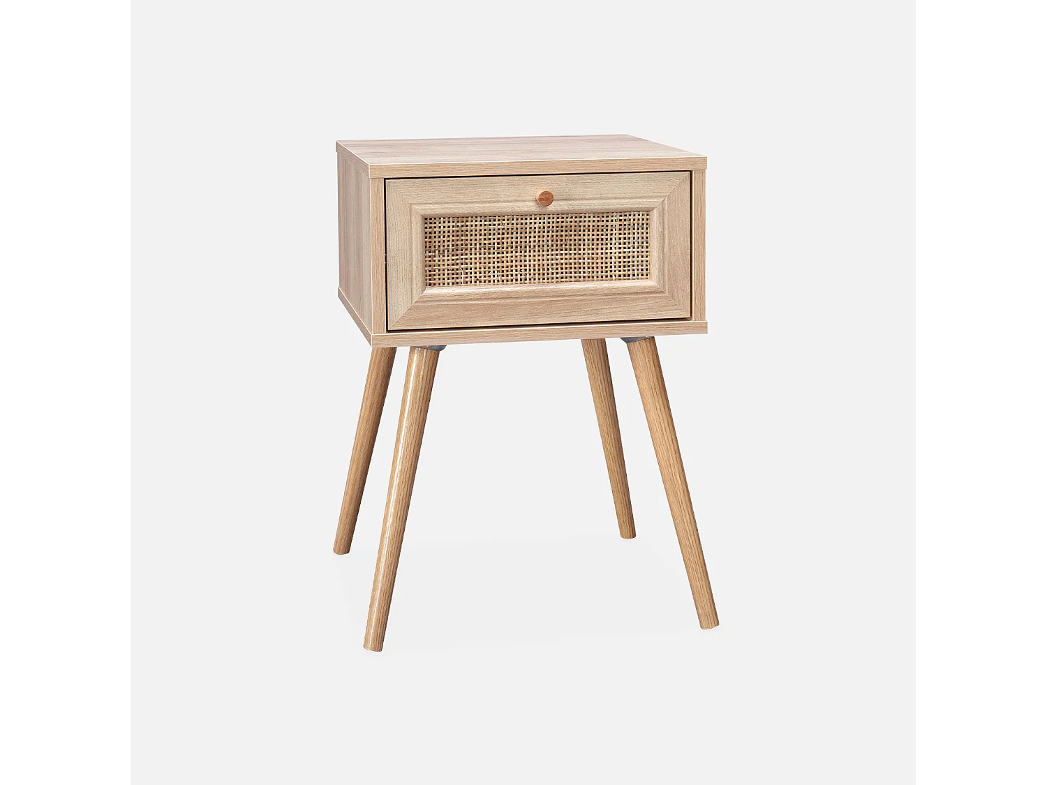 Lot de 2 tables de chevet décor bois & cannage avec 1 tiroir - Bohème