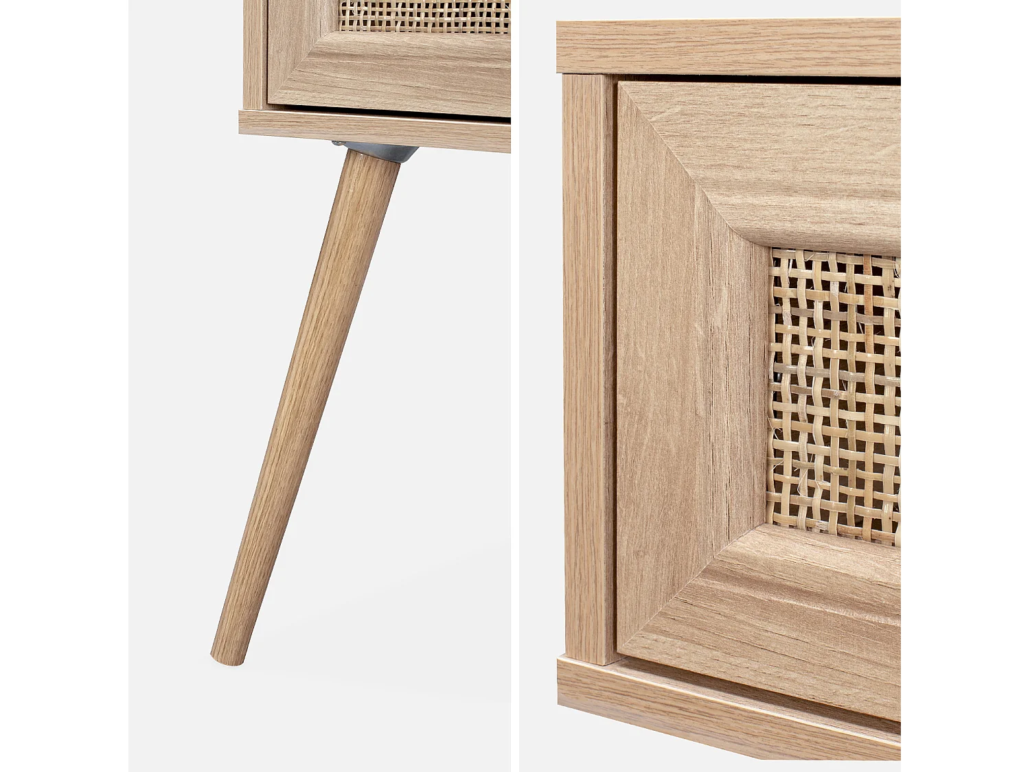 Lot de 2 tables de chevet décor bois & cannage avec 1 tiroir - Bohème