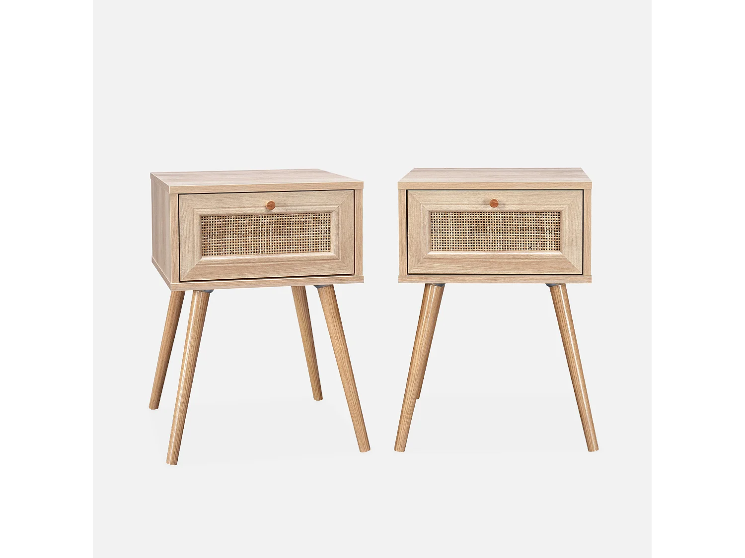 Set 2 comodini effetto legno e cannage, marrone naturale