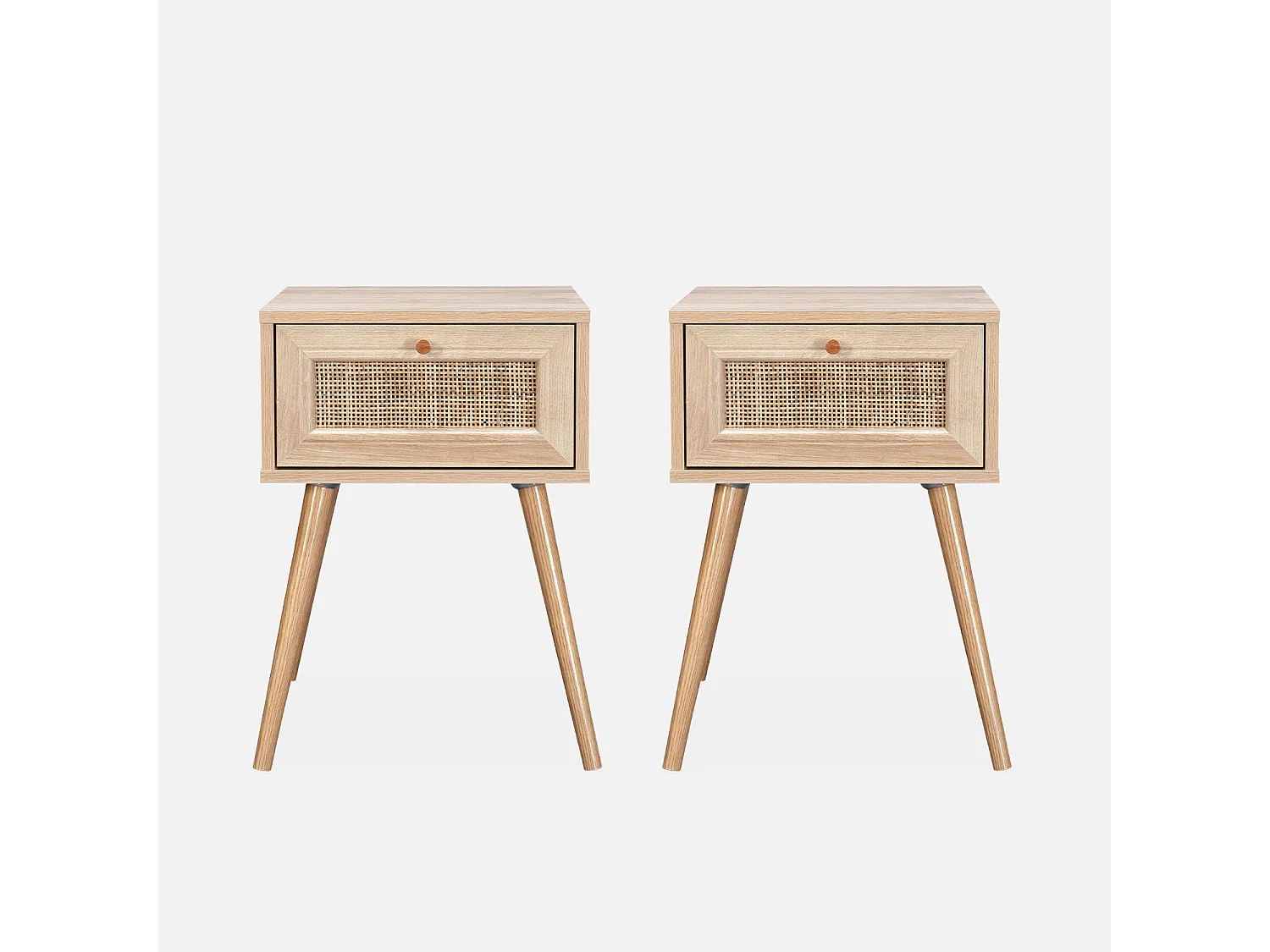 Set 2 comodini effetto legno e cannage, marrone naturale