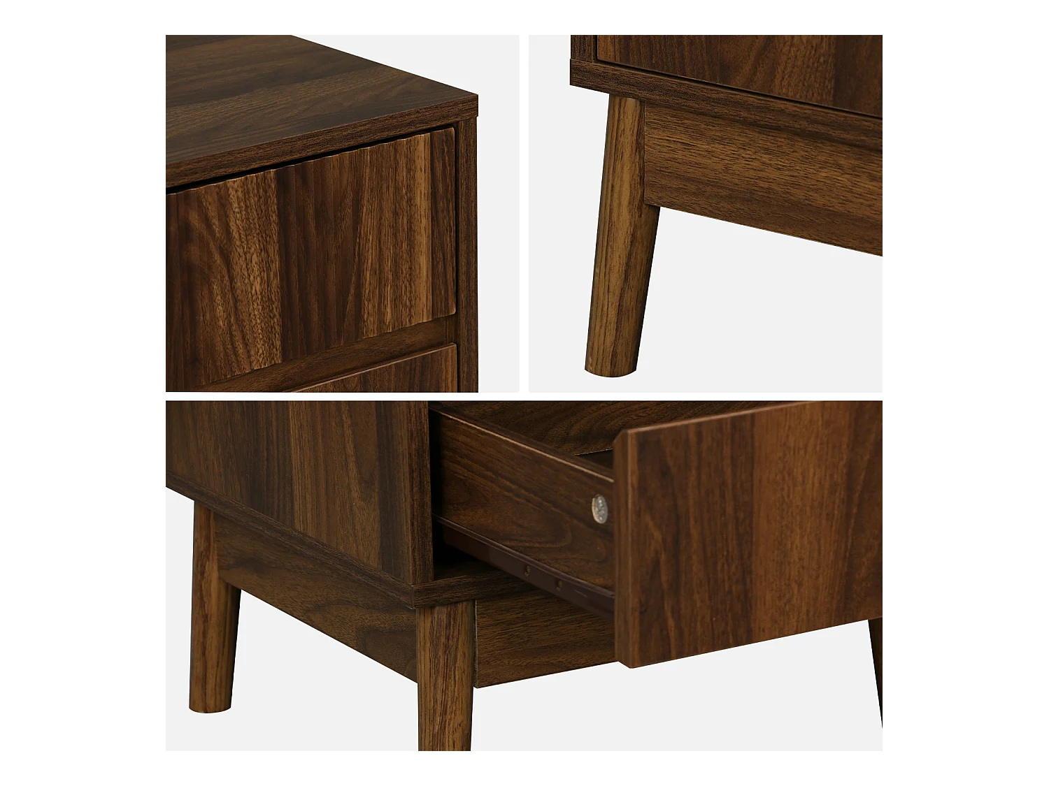 Table de chevet deux tiroirs. décor bois de noyer et piétement en pin - Linear