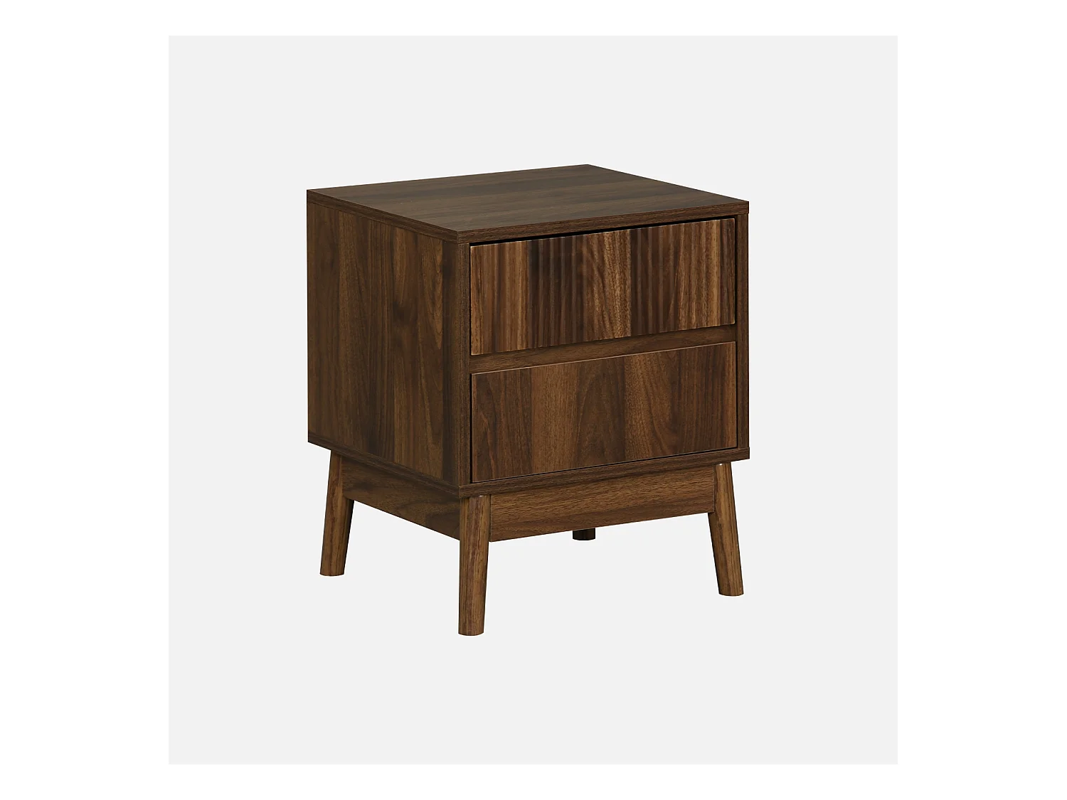 Table de chevet deux tiroirs. décor bois de noyer et piétement en pin - Linear