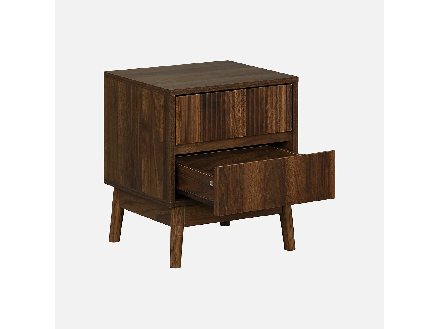 Table de chevet deux tiroirs. décor bois de noyer et piétement en pin - Linear