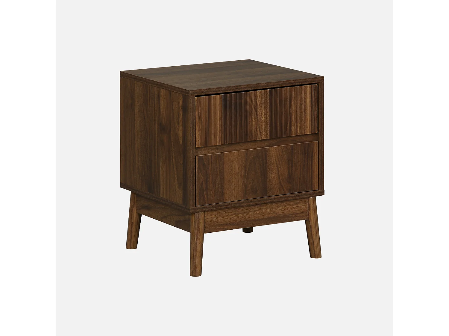 Table de chevet deux tiroirs. décor bois de noyer et piétement en pin - Linear