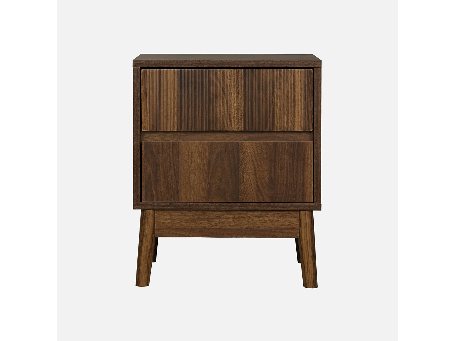 Table de chevet deux tiroirs. décor bois de noyer et piétement en pin - Linear