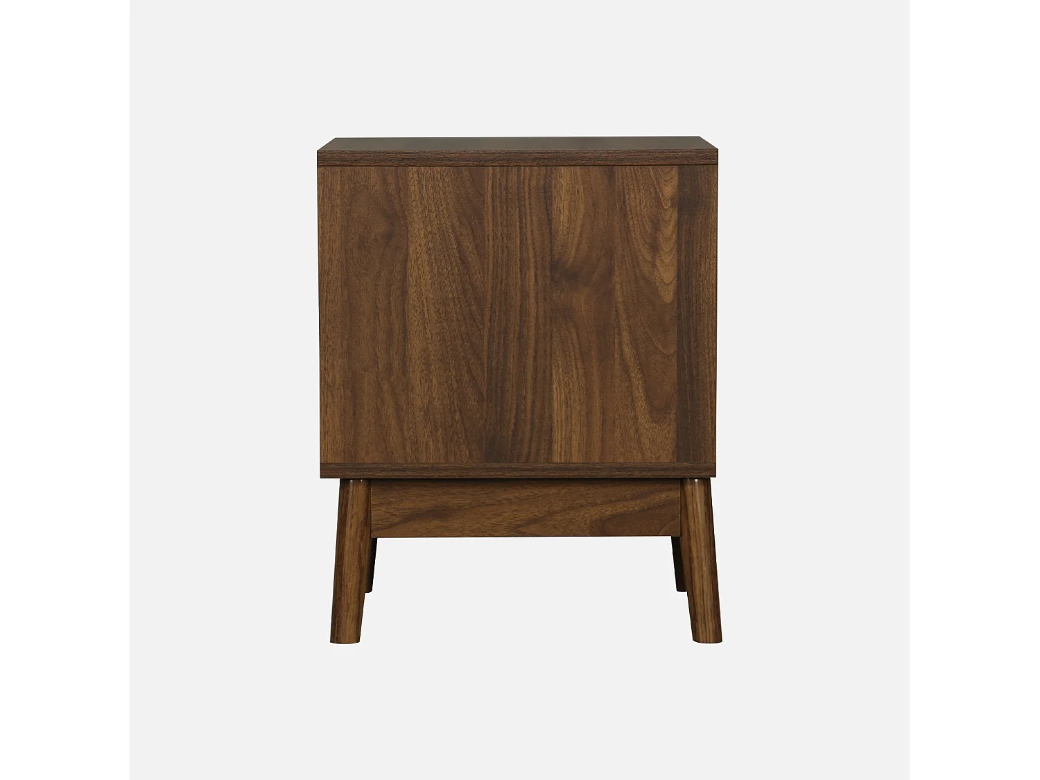 Table de chevet deux tiroirs. décor bois de noyer et piétement en pin - Linear