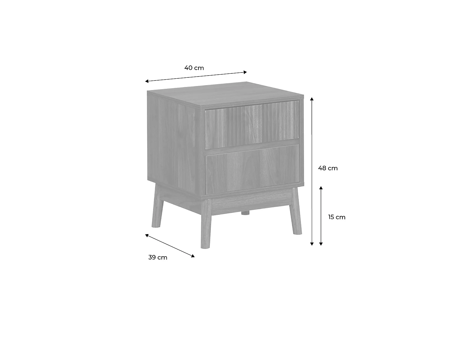 Table de chevet deux tiroirs. décor bois de noyer et piétement en pin - Linear
