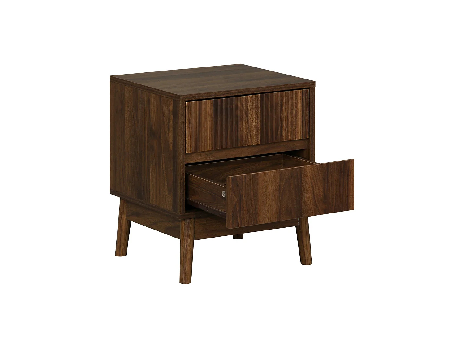 Table de chevet deux tiroirs. décor bois de noyer et piétement en pin - Linear