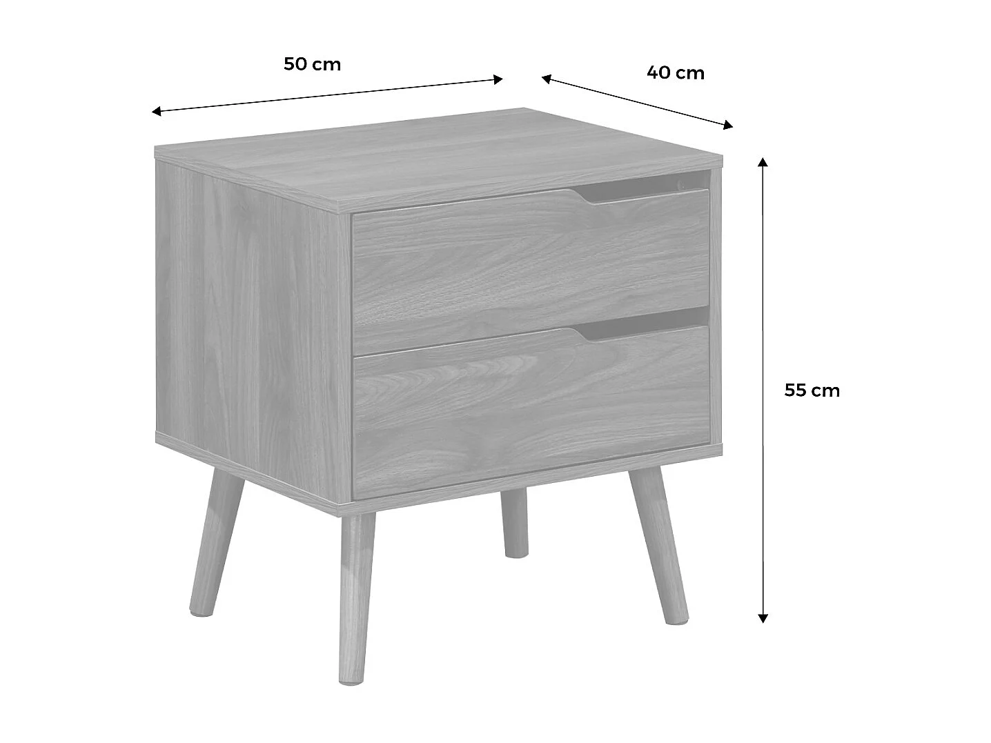 Mesita de noche en acabado estilo nogal, 2 cajones marrón