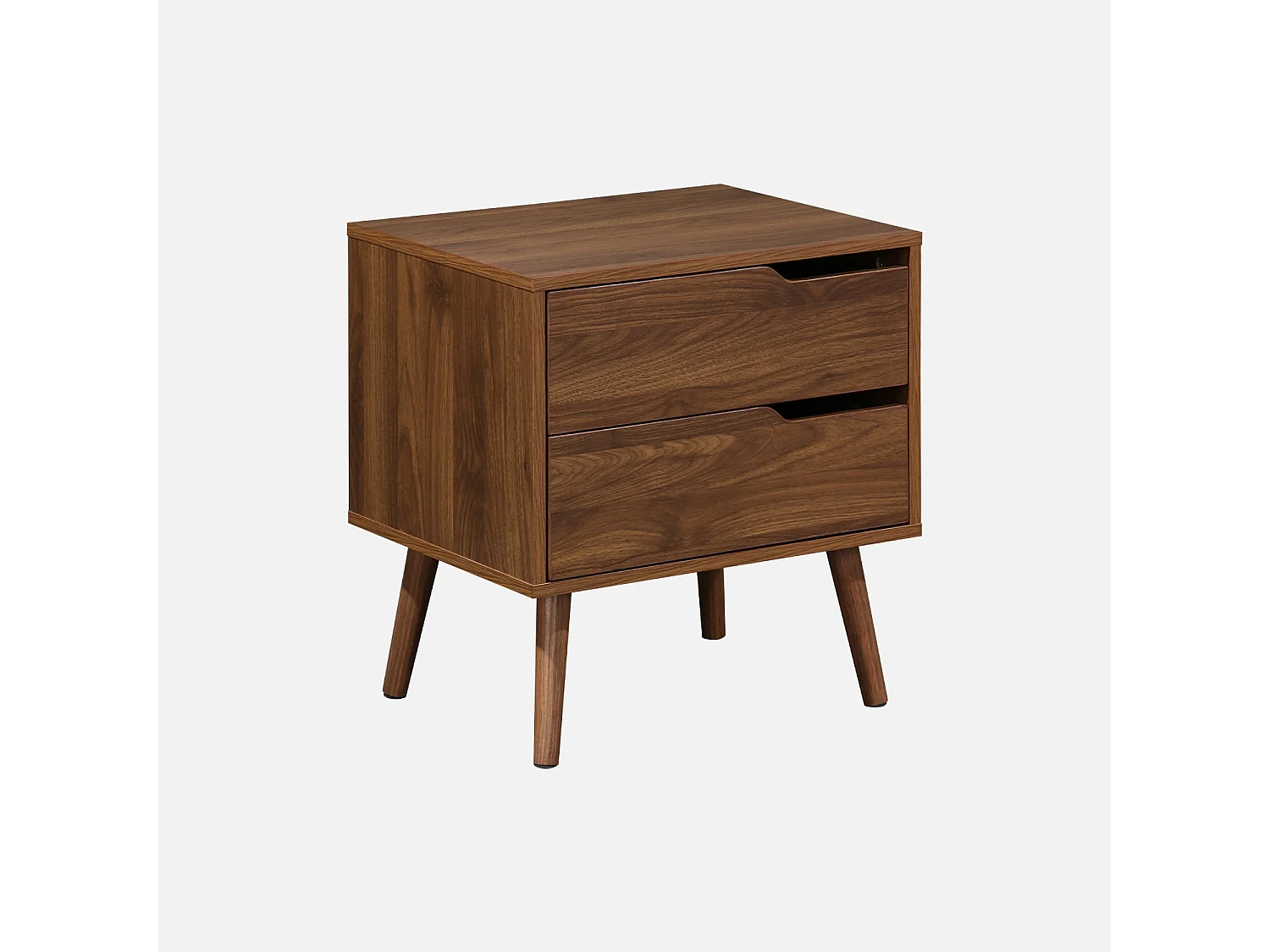 Comodino in legno tinto noce, 2 cassetti Marrone - 50x40x55 cm
