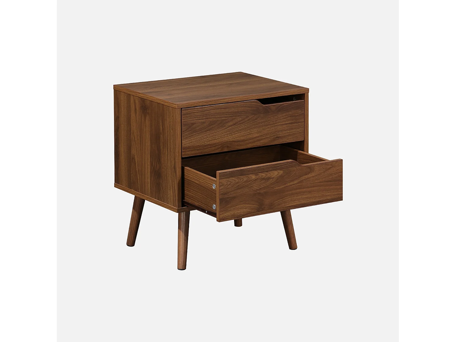 Comodino in legno tinto noce, 2 cassetti Marrone - 50x40x55 cm