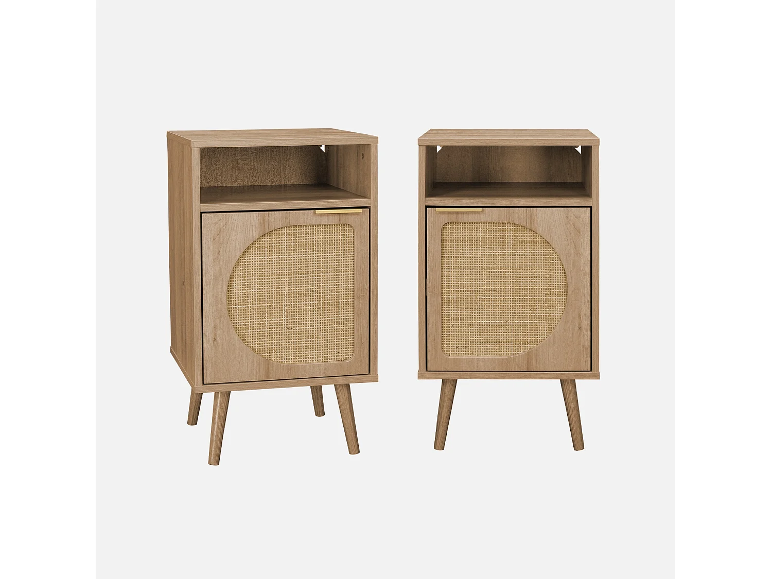 Lot de 2 tables de chevet. Eva. décor bois et cannage arrondi. une porte. un espace de rangement. L40 x l39 x H65.8cm