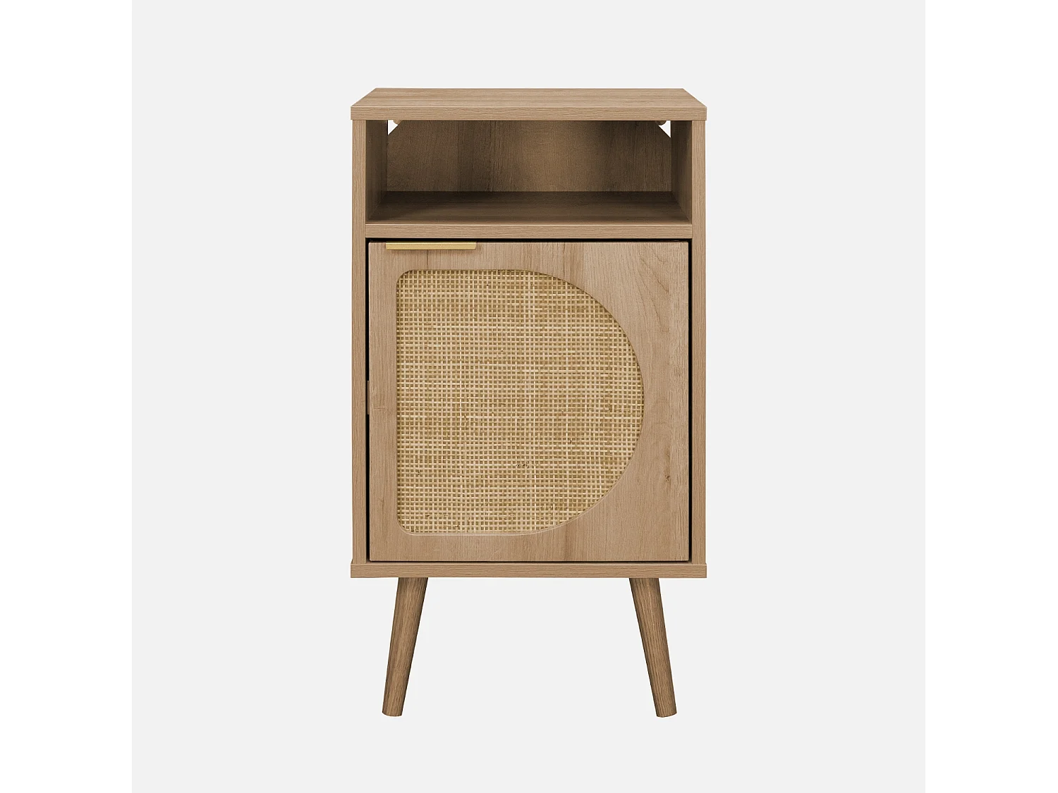 Lot de 2 tables de chevet. Eva. décor bois et cannage arrondi. une porte. un espace de rangement. L40 x l39 x H65.8cm