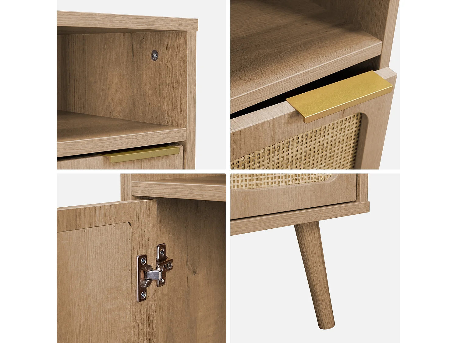 Lot de 2 tables de chevet. Eva. décor bois et cannage arrondi. une porte. un espace de rangement. L40 x l39 x H65.8cm