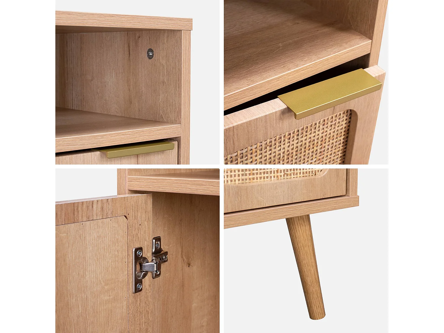 Lot de 2 tables de chevet. Eva. décor bois et cannage arrondi. une porte. un espace de rangement. L40 x l39 x H65.8cm