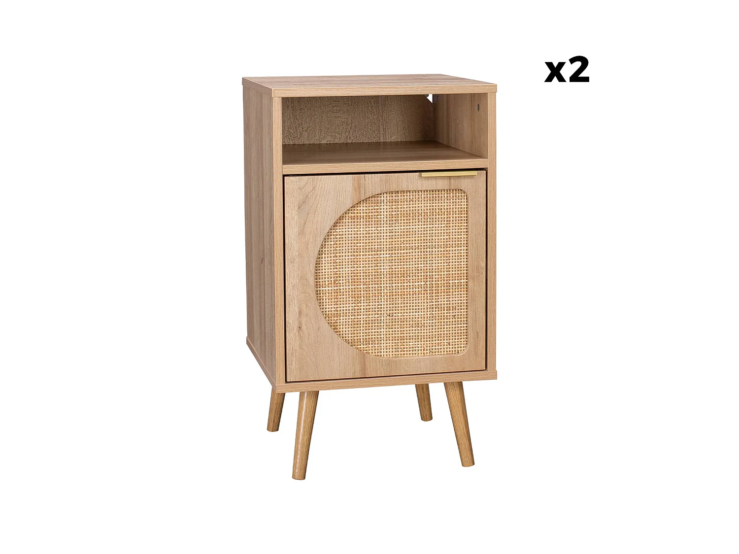 Set 2 comodini in effetto legno con scanalature arrotondate,  Eva, Marrone naturale, 40x39x70 cm