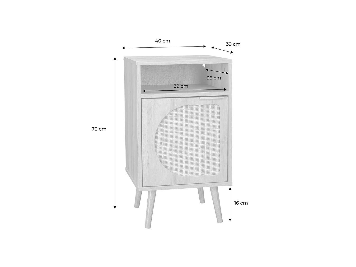 Set 2 comodini in effetto legno con scanalature arrotondate,  Eva, Marrone naturale, 40x39x70 cm