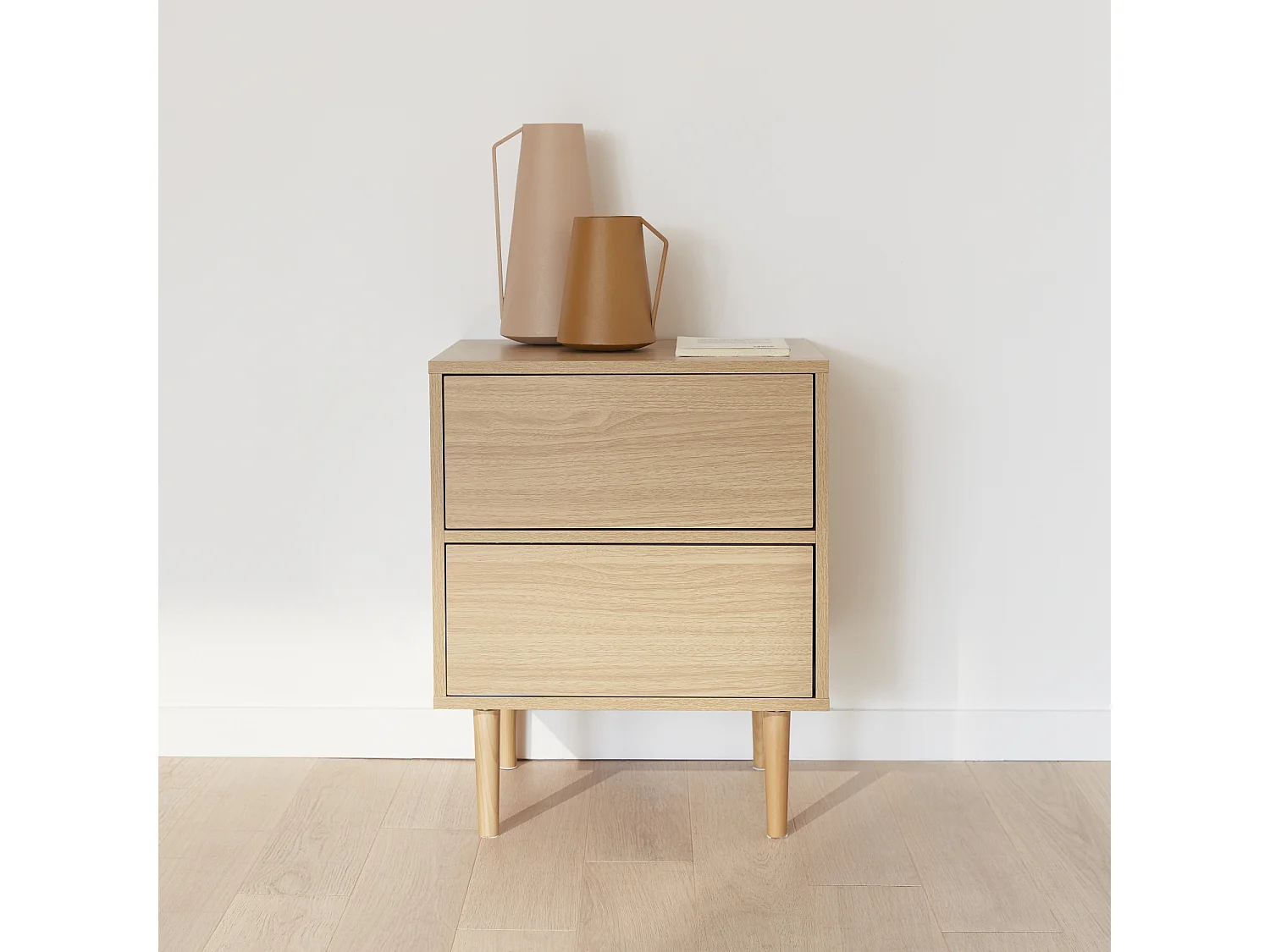 Comodino effetto legno naturale, marrone naturale